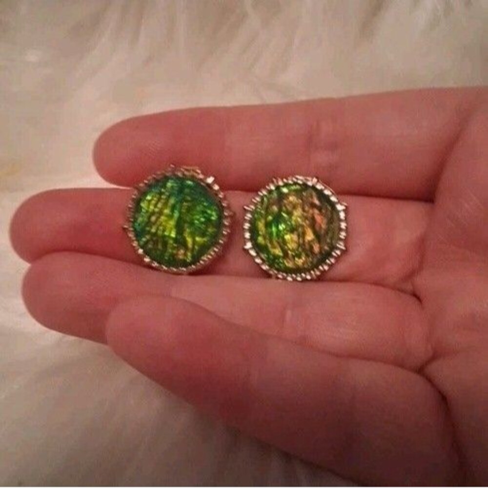 Vibrant Round Peacock Shades Pierced Earrings